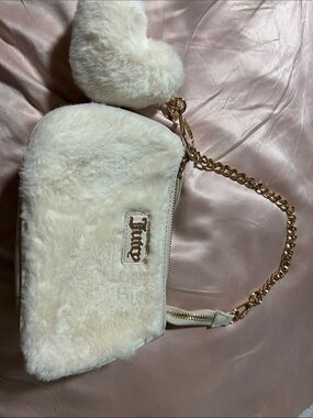 Love Cream Faux Fur Mini Wristlet with Gold Chain Juicy Couture bag